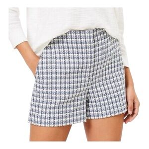 Women's Loft Structured High Waisted Blue and White Checkered Shorts Sz 12